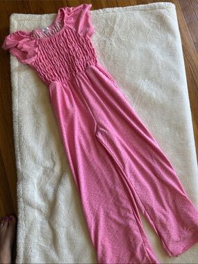 Pink Eyelet Smocked Jumpsuit - Size 10